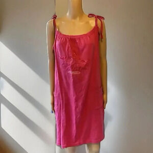 VTG A.J. Apparel Orlando Florida Hot Pink Tie Shoulder Midi Dress Beachy OSFM